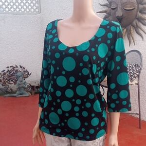 Candie's Black and Green Polka Dot 3/4 Sleeve Top